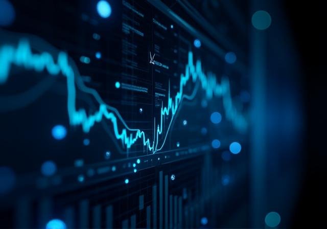 Complex financial data visualization and algorithmic flow on high-tech monitors